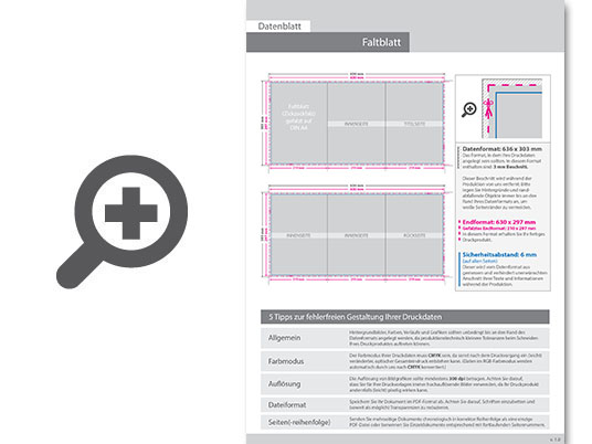 Product Bild hochglanz-uv-lack_faltblatt__gefalzt_auf_din_a4__vertikaler_zickzackfalz__6-seitig