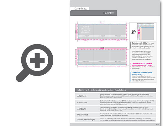 Product Bild hochglanz-uv-lack_faltblatt__gefalzt_auf_quadrat_10_0_cm_x_10_0_cm__vertikaler_zickzackfalz__6-seitig