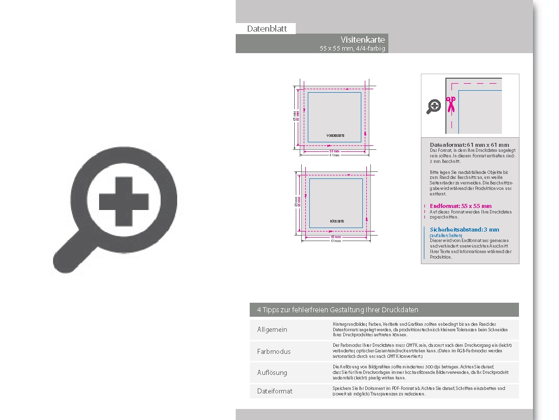 Product Bild visitenkarten_quadratisch_5_5_farbig_55_x_55_mm___beidseitig_bedruckt_(cmyk_4-farbig_+_1_hks-sonderfarbe)